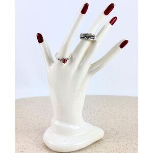 Vintage 80s ceramic hand, jewelry display, ring holder, hand painted